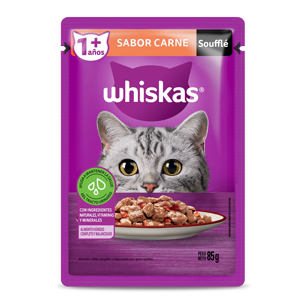 Whiskas Sobrecito Para Gatos Carne en Soufflé - 1