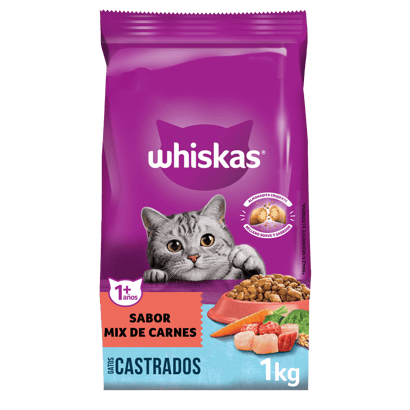 Whiskas Alimento Seco Para Gatos Castrados Mix Carne 